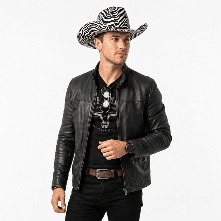 Chapeau zébré cowboy en feutre de laine authentique (4)
