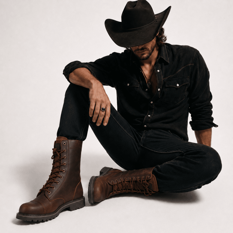 Chaussures montantes homme en cuir style western (9)