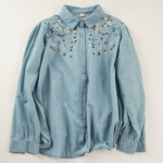 Chemise bleu western femme vintage avec broderies florales (2)