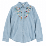 Chemise bleu western femme vintage avec broderies florales (8)