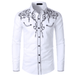 Chemise cowboy blanche brodée noire western country (1)