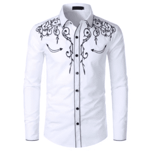Chemise cowboy blanche brodée noire western country