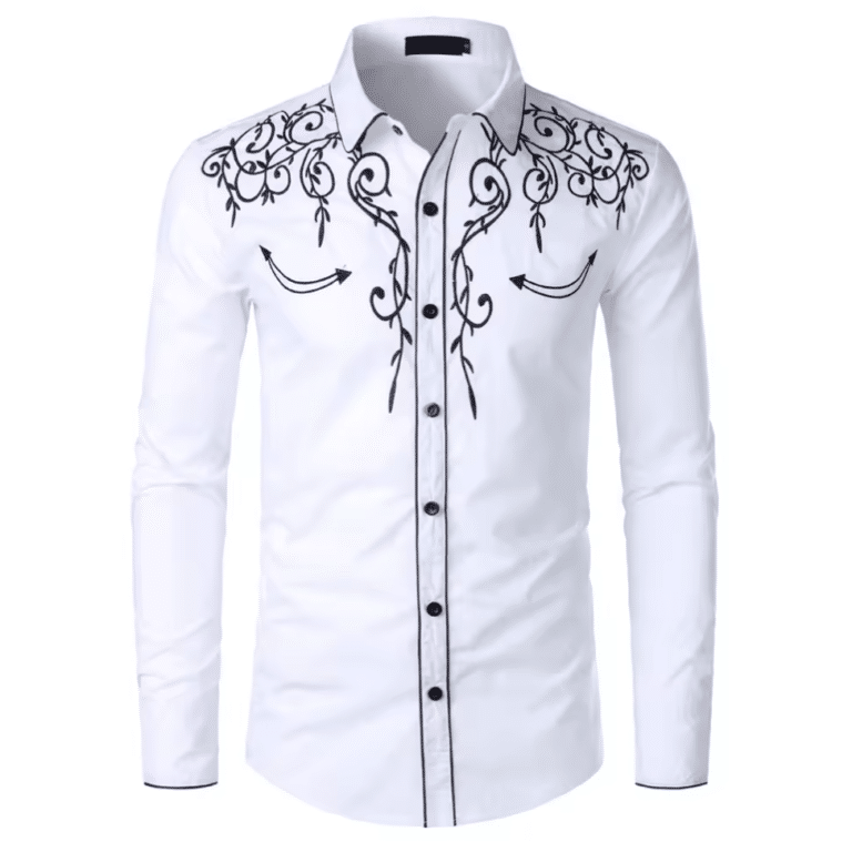 Chemise cowboy blanche brodée noire western country (1)