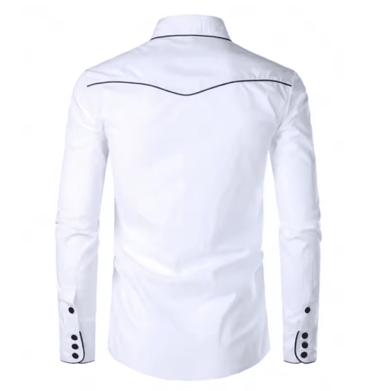 Chemise cowboy blanche brodée noire western country (2)