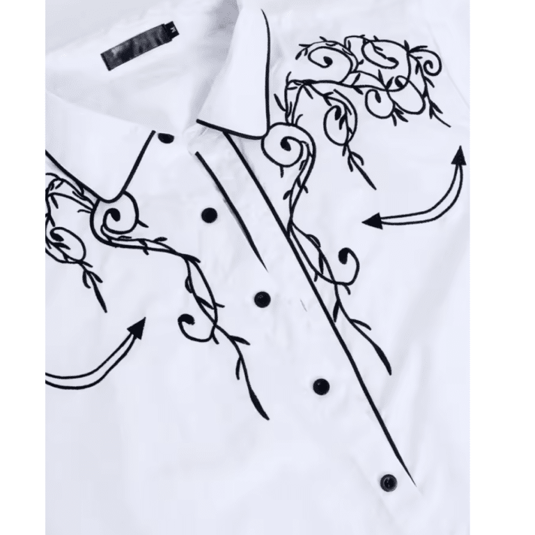 Chemise cowboy blanche brodée noire western country (3)