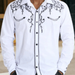 Chemise cowboy blanche brodée noire western country (5)