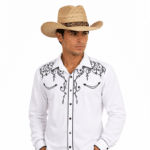 Chemise cowboy blanche brodée noire western country (6)