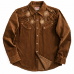 Chemise cowboy homme marron en velours côtelé de coton brodée (1)