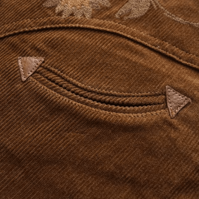 Chemise cowboy homme marron en velours côtelé de coton brodée (11)