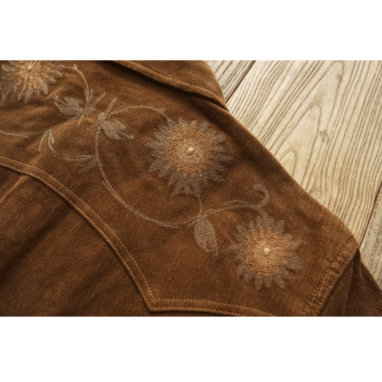 Chemise cowboy homme marron en velours côtelé de coton brodée (14)