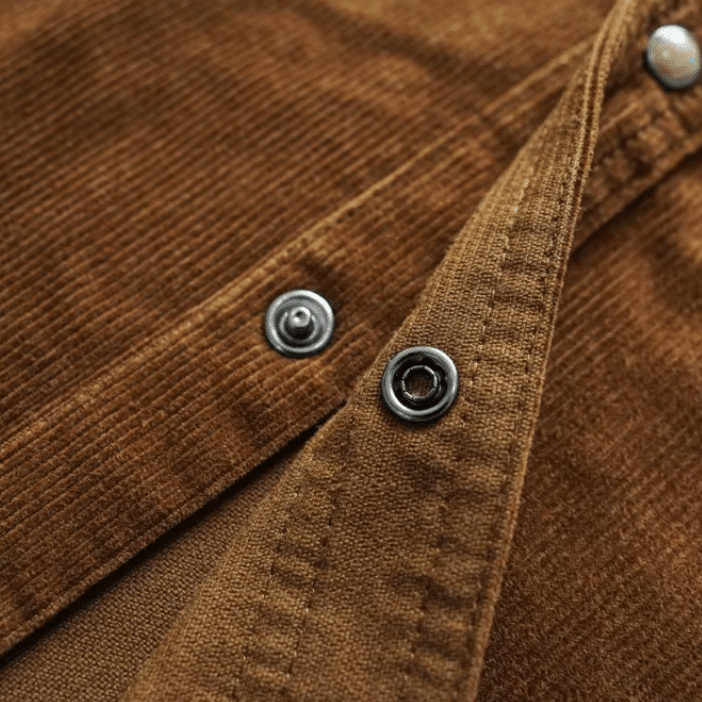 Chemise cowboy homme marron en velours côtelé de coton brodée (8)