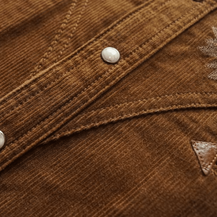 Chemise cowboy homme marron en velours côtelé de coton brodée (9)