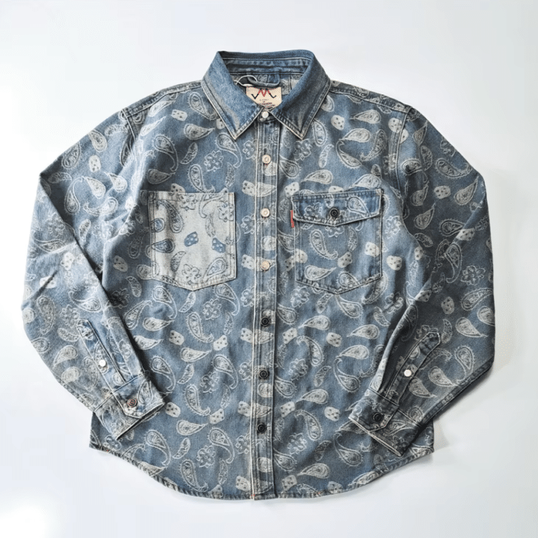 Chemise cowboy jean coton imprimé paisley vintage (1)
