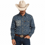 Chemise cowboy jean coton imprimé paisley vintage (10)