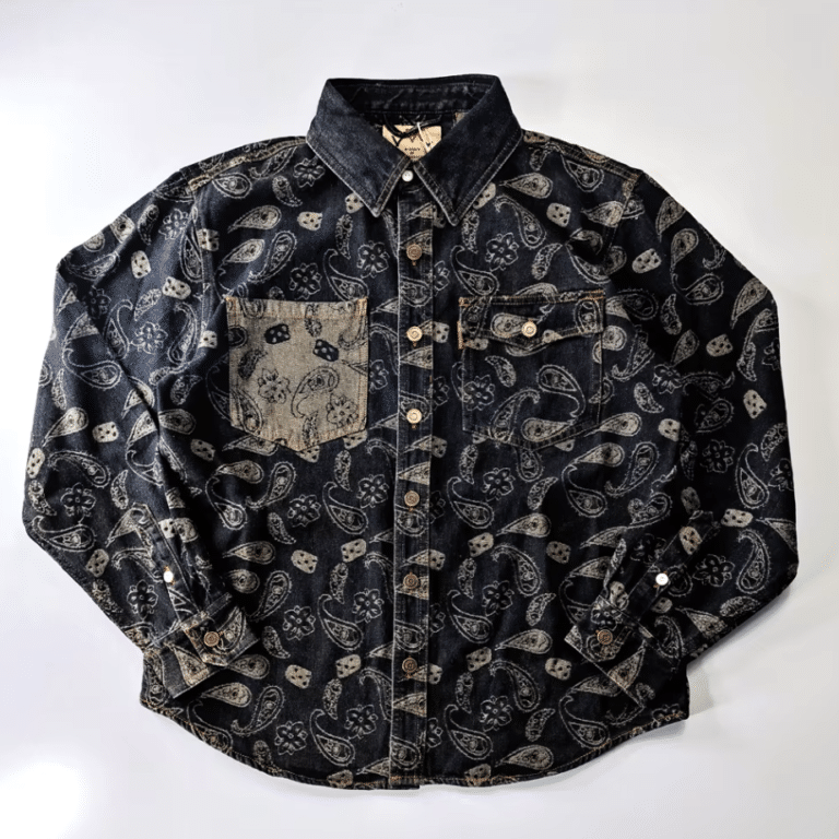 Chemise cowboy jean coton imprimé paisley vintage (2)