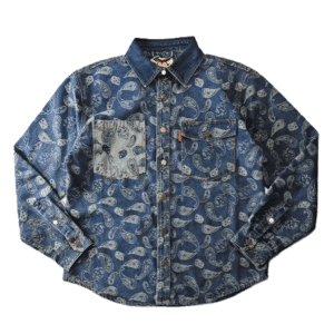 Chemise cowboy jean coton imprimé paisley vintage