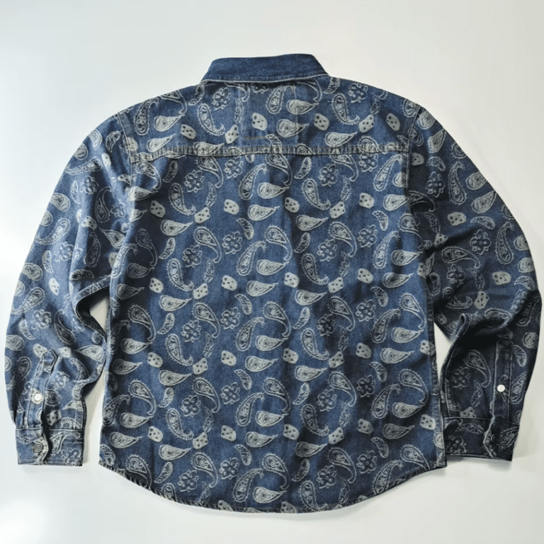 Chemise cowboy jean coton imprimé paisley vintage (4)