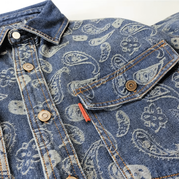 Chemise cowboy jean coton imprimé paisley vintage (5)