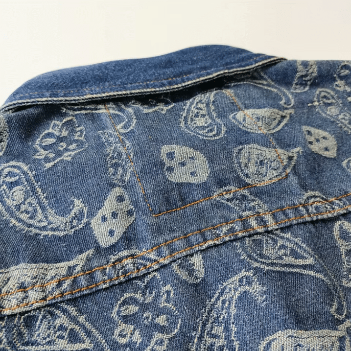 Chemise cowboy jean coton imprimé paisley vintage (6)