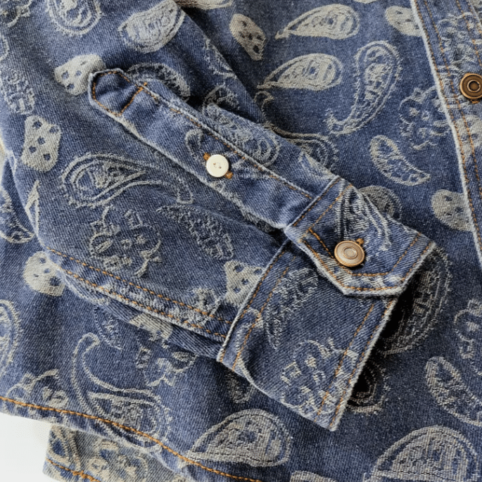 Chemise cowboy jean coton imprimé paisley vintage (8)