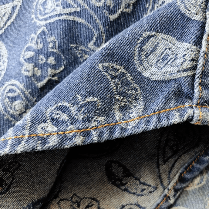 Chemise cowboy jean coton imprimé paisley vintage (9)