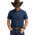 Chemise cowboy jean manches courtes bleu (6)