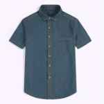 Chemise cowboy jean manches courtes bleu (7)