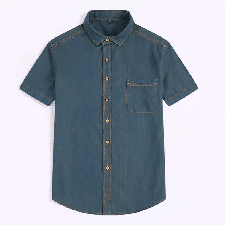 Chemise cowboy jean manches courtes bleu (7)