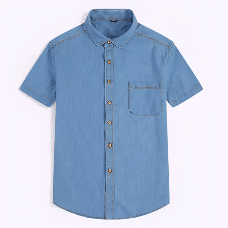 Chemise cowboy jean manches courtes bleu (8)