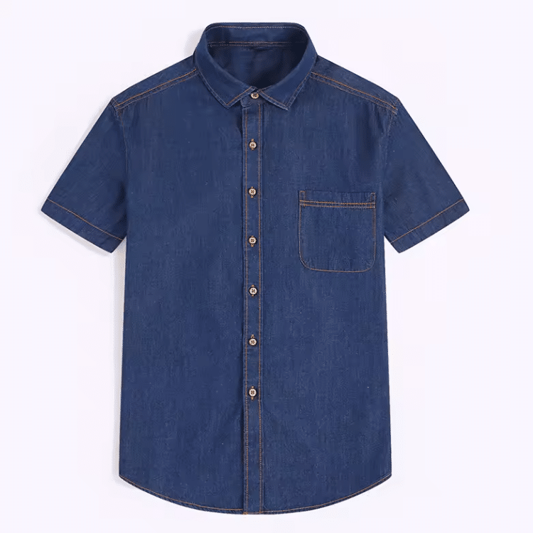 Chemise cowboy jean manches courtes bleu (9)