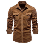 Chemise cowboy marron en velours côtelé à poches ranch (7)