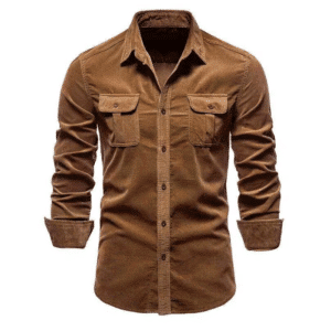 Chemise cowboy marron en velours côtelé à poches ranch