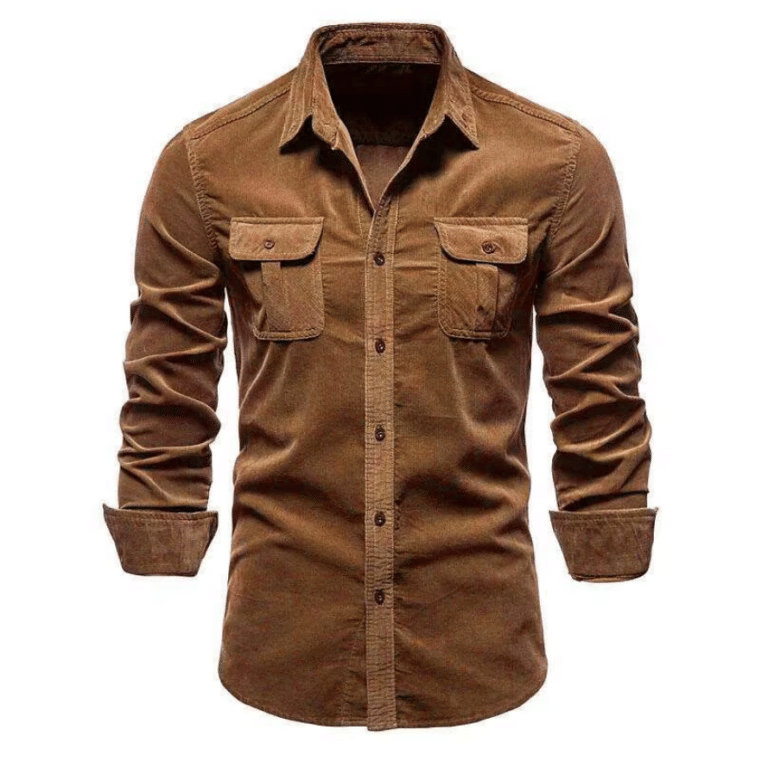 Chemise cowboy marron en velours côtelé à poches ranch (7)