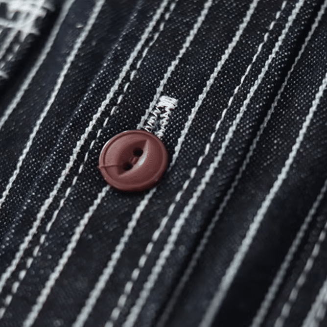 Chemise cowboy noire rayée avec broderie western American Indian (2)