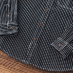 Chemise cowboy noire rayée avec broderie western American Indian (3)