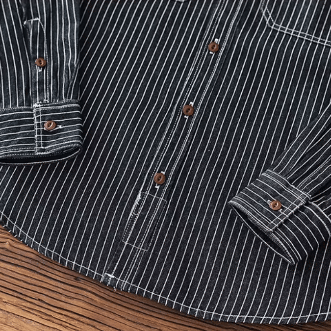 Chemise cowboy noire rayée avec broderie western American Indian (3)