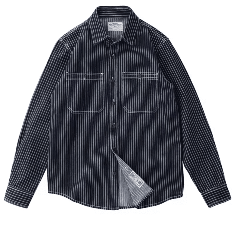 Chemise cowboy noire rayée avec broderie western American Indian (4)