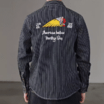 Chemise cowboy noire rayée avec broderie western American Indian (5)
