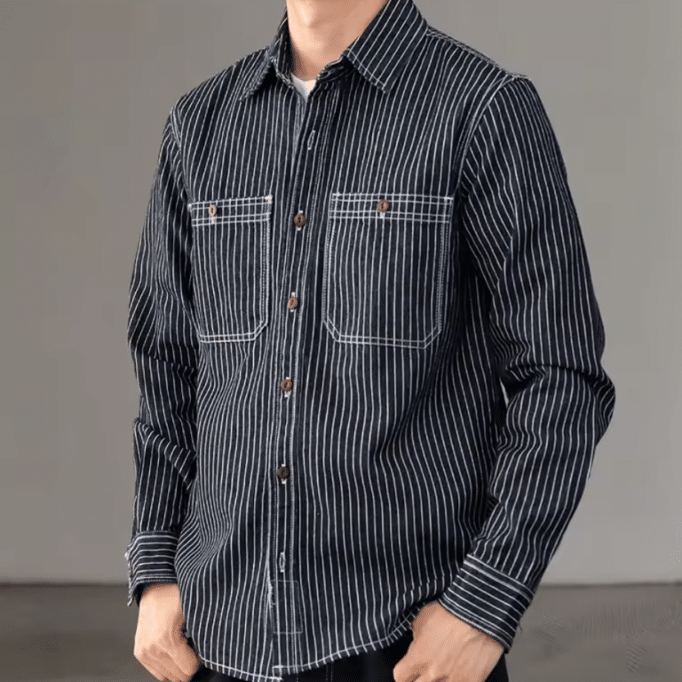 Chemise cowboy noire rayée avec broderie western American Indian (6)