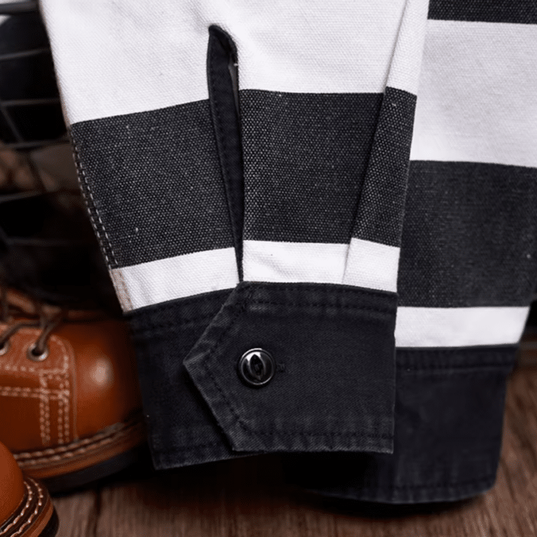 Chemise cowboy rayé noir et blanc américain vintage 16oz (1)