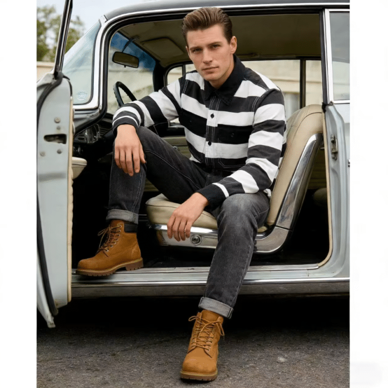 Chemise cowboy rayé noir et blanc américain vintage 16oz (4)