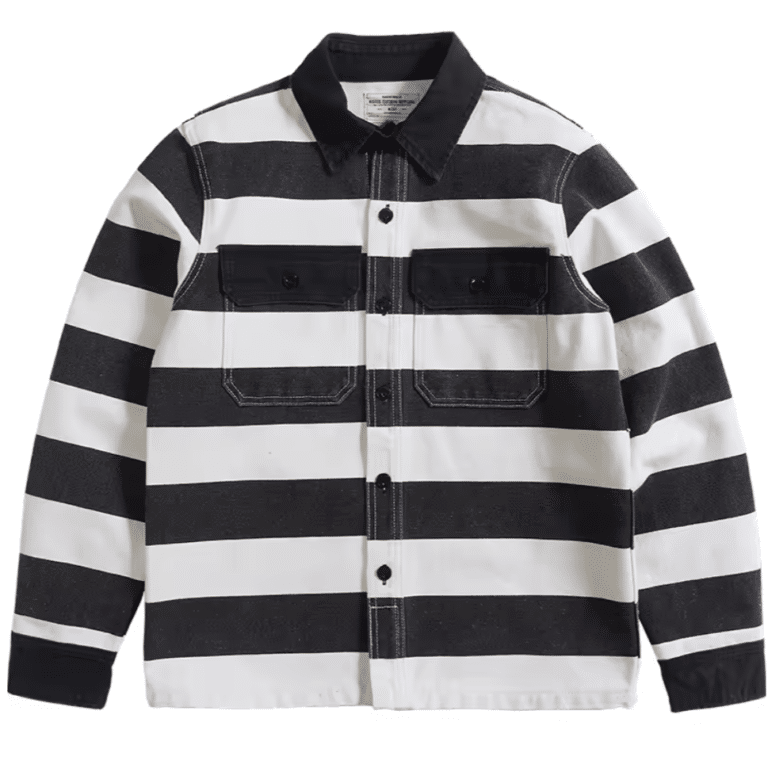 Chemise cowboy rayé noir et blanc américain vintage 16oz (5)