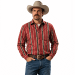 Chemise cowboy rayée vintage années 80 en coton pur (1)