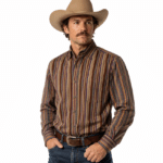 Chemise cowboy vintage country rayée 100 % coton (1)