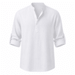 Chemise homme blanche en coton col mao style western (1)