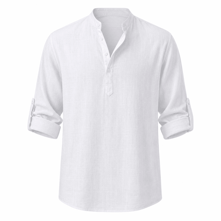 Chemise homme blanche en coton col mao style western (1)
