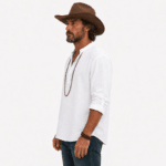 Chemise homme blanche en coton col mao style western (3)