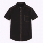 Chemise western homme en coton noir manches courtes (1)