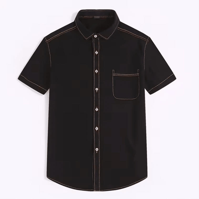 Chemise western homme en coton noir manches courtes (1)