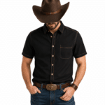 Chemise western homme en coton noir manches courtes (2)
